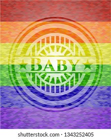 Baby emblem on mosaic background with the colors of the LGBT flag