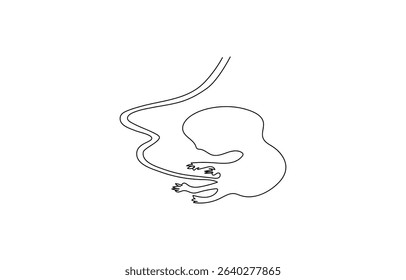 Baby embryo in womb, fetus one art line continuous drawing. Silhouette cute unborn fetus child on mother womb in minimalism, .one line drawing of baby fetus in mother's stomach in gestational age.