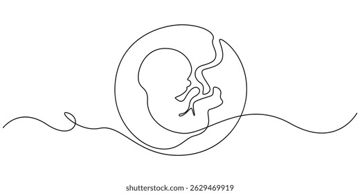 Embrião de bebê no útero desenho de uma linha. Feto em gestação bonito bebê no útero materno isolado no fundo branco, Embrião de bebê no útero em um desenho de linha contínua. Gravidez saudável e símbolo prematuro.