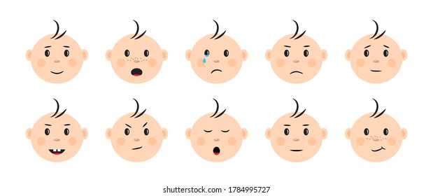 Baby emoticon, kids emoji. Cartoon characters. Faces childen with different emotions. Vector illustration