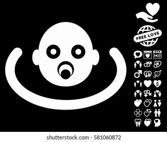 Baby Environment icon with bonus lovely symbols. Vector illustration style is flat iconic white symbols on black background.
