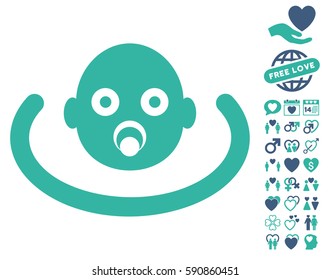 Baby Environment icon with bonus lovely clip art. Vector illustration style is flat iconic cobalt and cyan symbols on white background.