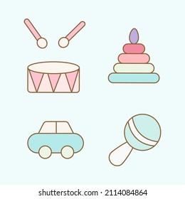 Baby equipment icon bundles isolated on soft background. 