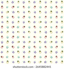 Baby equipment vector pattern, milk pacifier, milk in glass jar, cute and adorable. Vector design