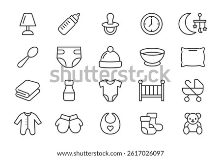 Baby Essentials Outline Icon Pack – Minimalist Vector Set
