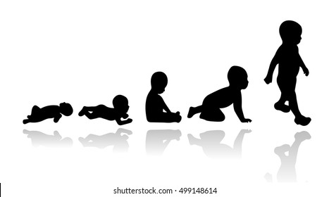 Baby evolution . Newborn baby. Four dark silhouette. Baby grows. Vector illustration 