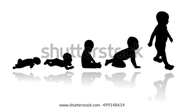 赤ちゃんの進化 生まれたての赤ちゃん 4つの暗いシルエット 赤ん坊は成長する ベクターイラスト のベクター画像素材 ロイヤリティフリー