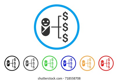 Baby Expenses rounded icon. Style is a flat baby expenses grey symbol inside light blue circle with black, gray, green, blue, red, orange versions. Vector designed for web and software interfaces.