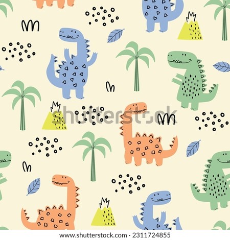 baby fabric pattern design with dinosaur cartoon drawing as vector