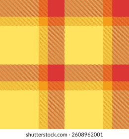 Baby fabric plaid check, flow textile vector tartan. Brazil texture pattern background seamless in yellow and red colors palette.