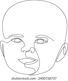 Baby face continuous line drawing. Cute baby one line style vector illustration.