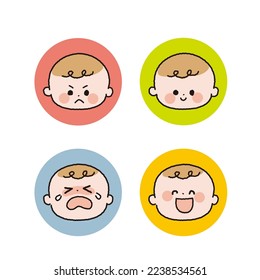 Baby face icon color background set.