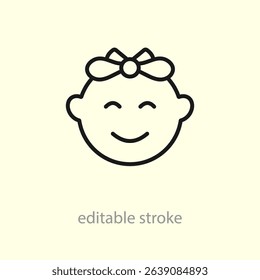 Baby face icon. Little child smiling face. baby girl face with a bow. Cute little newborn. Baby care concept. Pregnancy and childbirth. Vector