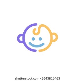 baby Face Icon. Playful Line Art Logo for Toddler Clothing and Spa