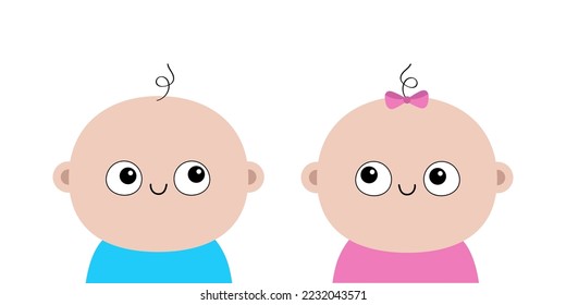 Baby face icon set. Kid head. Little girl boy infant. Human child toddler. Pink bow. Cute cartoon kawaii funny character. Invitation, greeting card, sticker print. Flat design White background. Vector