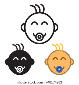 Baby face icon. Thin line, black, flat, colored. Vector. 