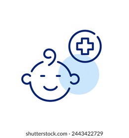 Baby face and medical cross. Pediatric healthcare, childcare service, specialized medical care for infants. Vector icon