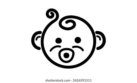 Baby face with Pacifier, black isolated silhouette