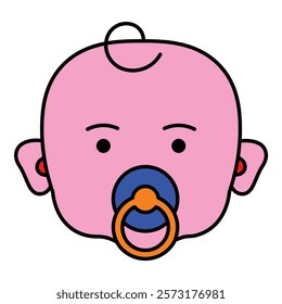 Baby Face With Pacifier Flat Icon Isolated On White Background