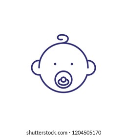 Baby face with pacifier line icon. Newborn concept. Childhood, kid, newborn. Vector illustration for topics like childhood, nursery, baby birth