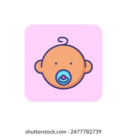 Baby face with pacifier line icon. Newborn concept. Childhood, kid, newborn. Vector illustration for topics like childhood, nursery, baby birth