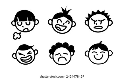 Baby face reaction stickers. Set of baby faces. Linear style. Vector icons