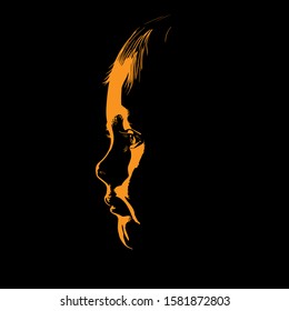 Baby Face Silhouette In Contrast Backlight. Vector. Illustration.