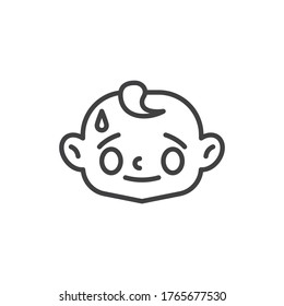 Baby face with sweat drop line icon. linear style sign for mobile concept and web design. Stressed child face outline vector icon. Symbol, logo illustration. Vector graphics