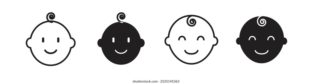 Baby Gesicht Vektor gefüllt und umrissen Symbole Sammlung