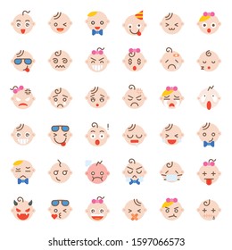 Baby face vector icon set, flat design