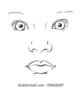 Baby face, Vector sketch, Hand drawn illustration isolated on white background