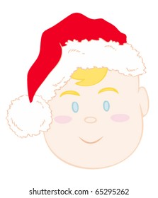 Baby face with xmas red hat.