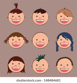 baby faces over dotted background vector illustration 