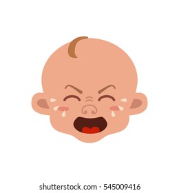 Baby facial expression isolated icon on white background. Cute color vector illustration of little boy crying  in flat style.