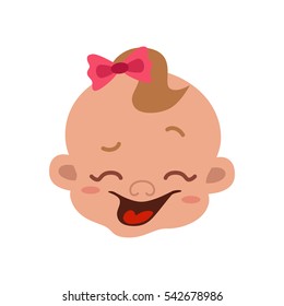 Baby facial expression isolated icons on white background.Cute color vector illustration of little girl face  laugh happy in flat style.