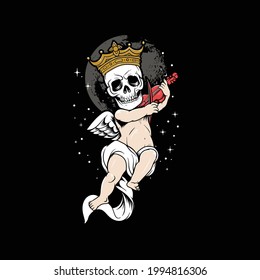 baby fairy with skull head playing violin