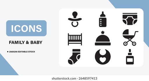 Baby and Family Icon Bundle – Parenthood, Newborn Care, Family Life Symbols