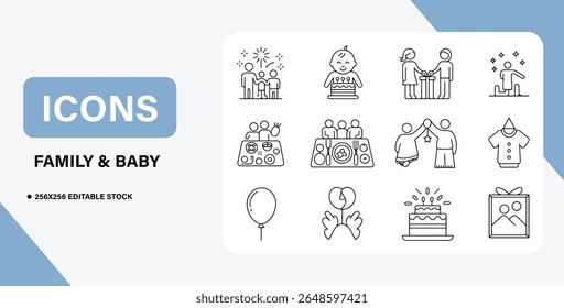 Baby and Family Icon Bundle – Parenthood, Newborn Care, Family Life Symbols