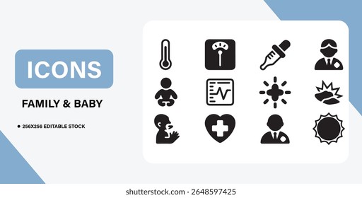 Baby and Family Icon Bundle – Parenthood, Newborn Care, Family Life Symbols