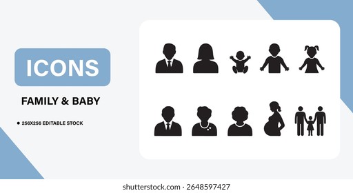 Baby and Family Icon Bundle – Parenthood, Newborn Care, Family Life Symbols