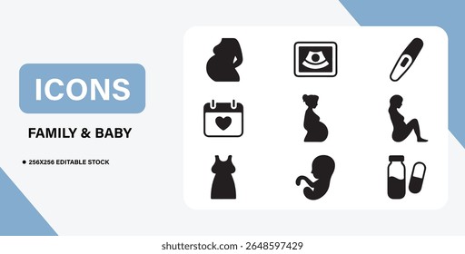 Baby and Family Icon Bundle – Parenthood, Newborn Care, Family Life Symbols