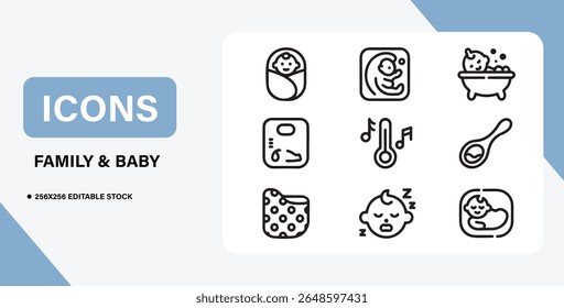 Baby and Family Icon Bundle – Parenthood, Newborn Care, Family Life Symbols