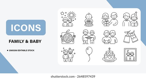 Baby and Family Icon Bundle – Parenthood, Newborn Care, Family Life Symbols