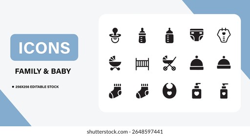 Baby and Family Icon Bundle – Parenthood, Newborn Care, Family Life Symbols