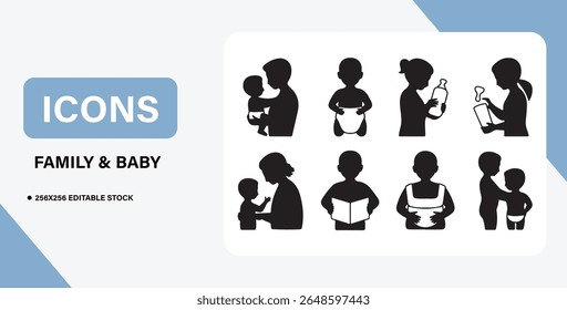 Baby and Family Icon Bundle – Parenthood, Newborn Care, Family Life Symbols