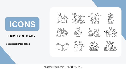 Baby and Family Icon Bundle – Parenthood, Newborn Care, Family Life Symbols