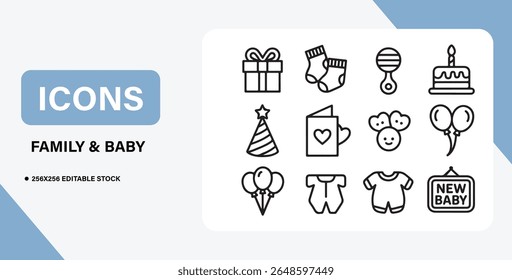 Baby and Family Icon Bundle – Parenthood, Newborn Care, Family Life Symbols