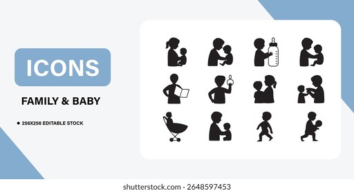 Baby and Family Icon Bundle – Parenthood, Newborn Care, Family Life Symbols