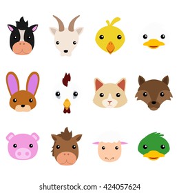 Baby Farm Animals vector clip art. Icon Face Animal Emoji.