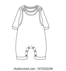 Baby fashion clothing design. Bodysuit vector flat sketch. Baby clothing template.